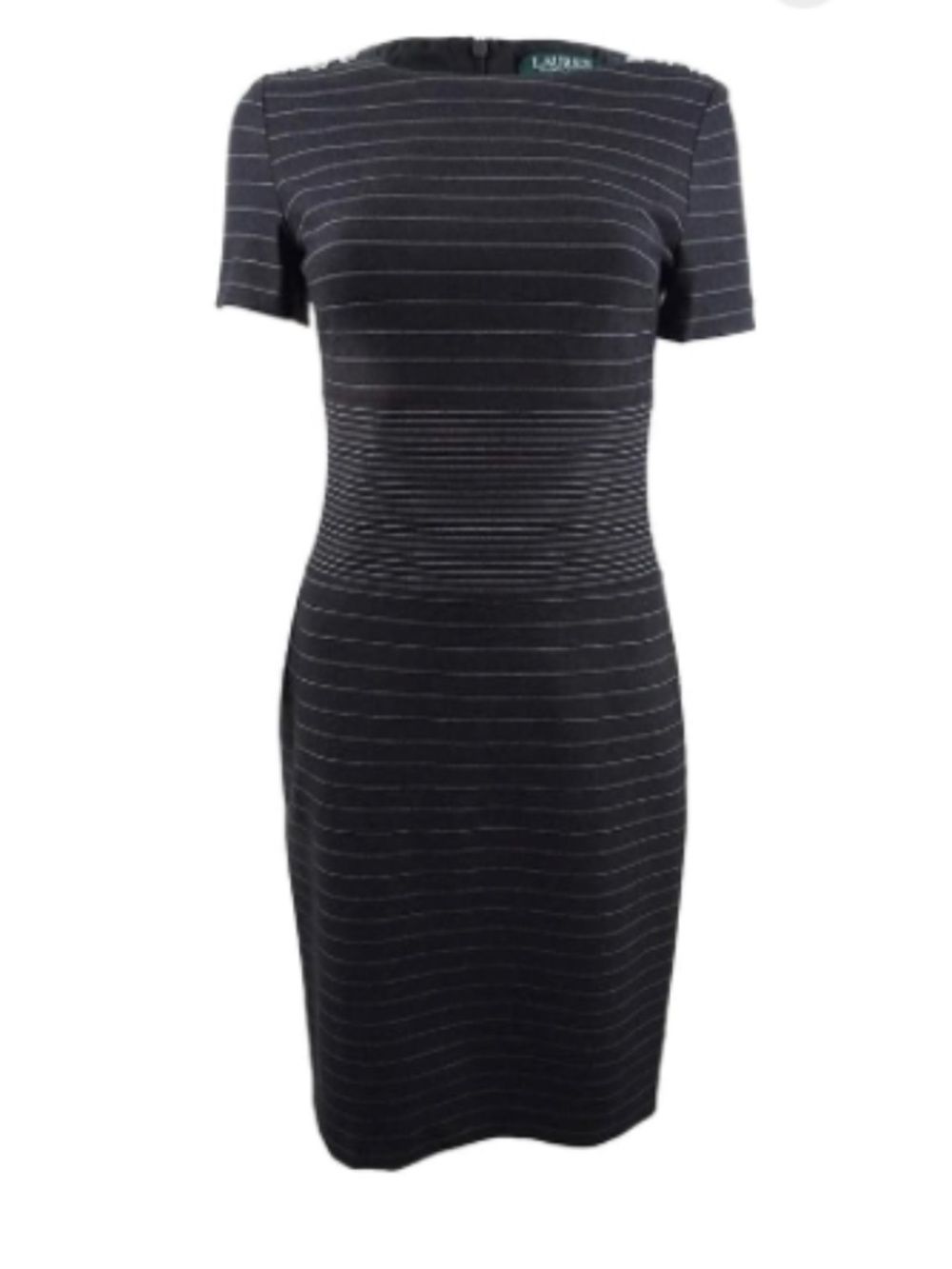 Lauren Ralph Lauren Charcoal Grey Pinstripe Short Sleeve Ponte Sheath Dress 6